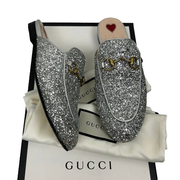 Gucci Silver Glitter Princeton Horsebit Slide Mule Loafers 5.5 - Picture 2 of 13